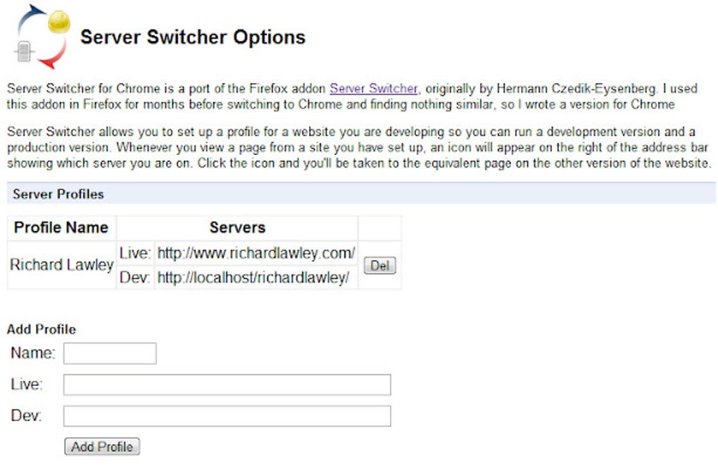 Server Switcher For Google Chrome™ For Google Chrome - Extension Download