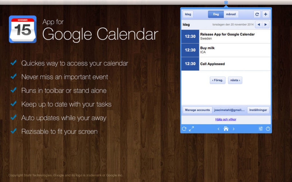 put google calendar on toolbar for mac