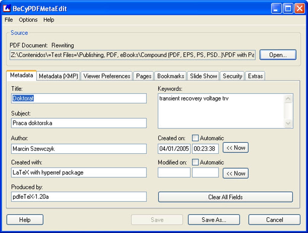 Pdf metadata