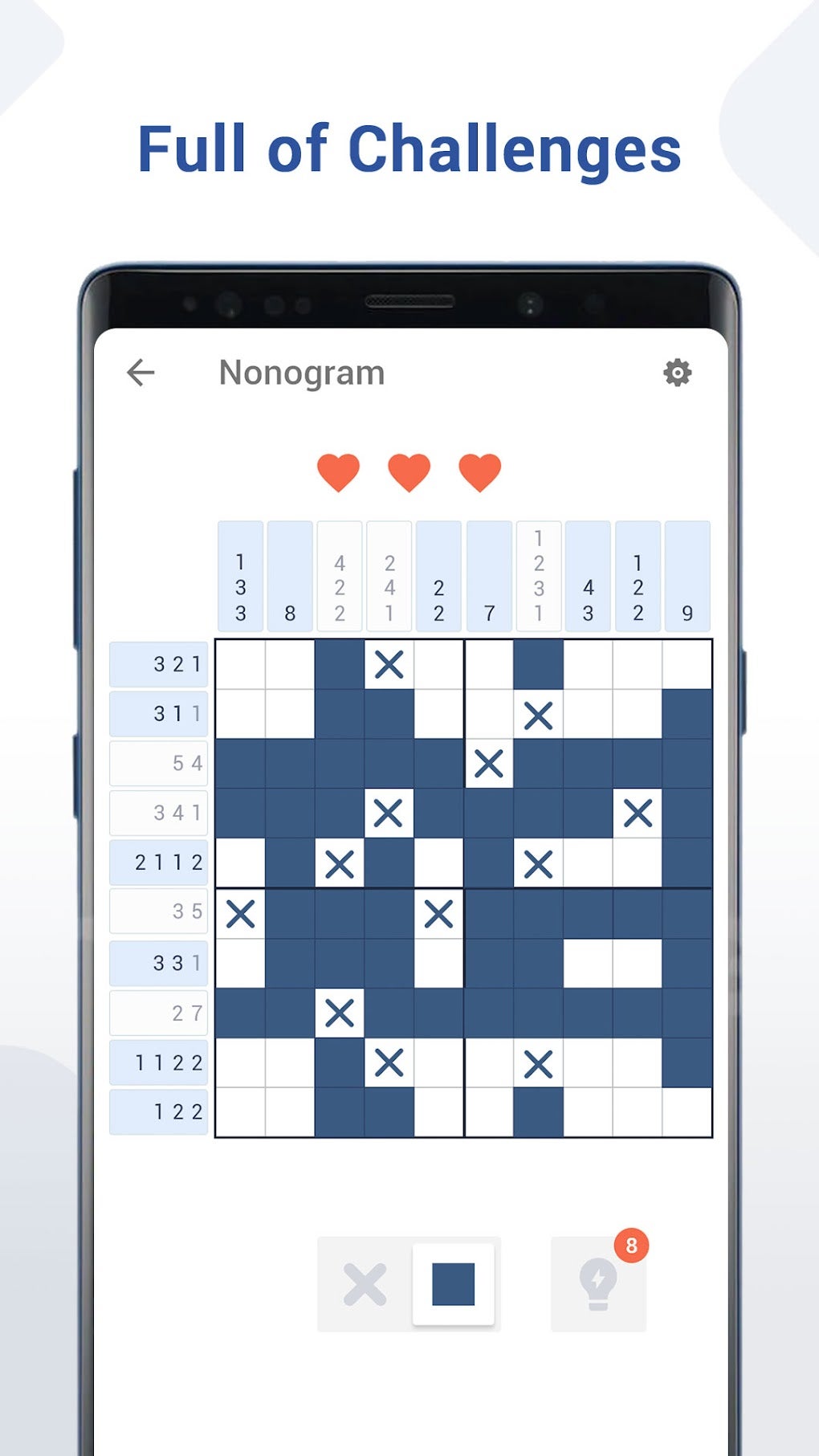 Puzzle de pintar por número (nonogram), jogo educacional para