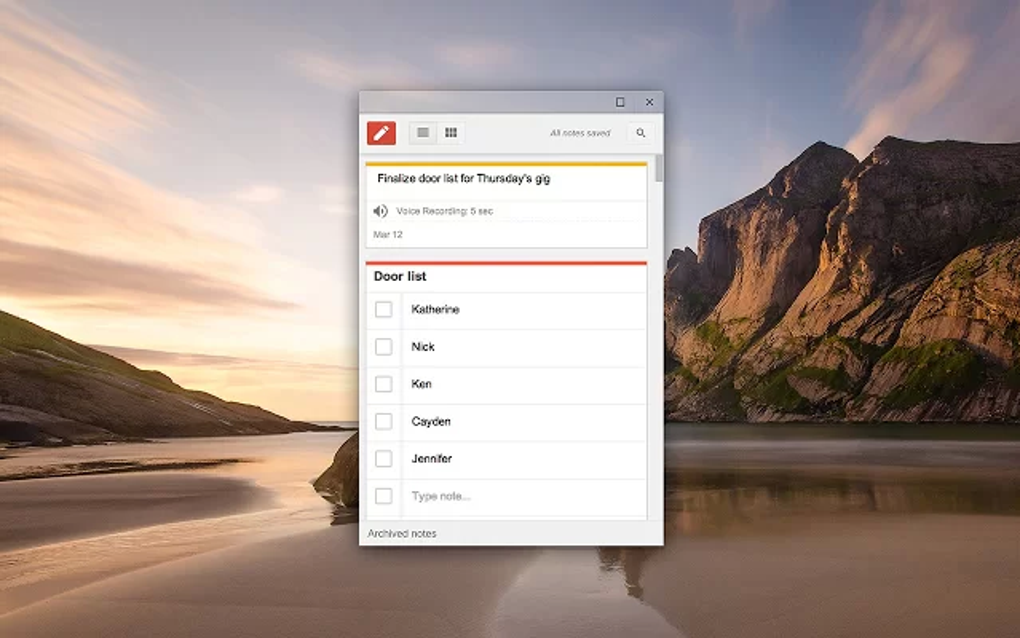 google keep desktop widget