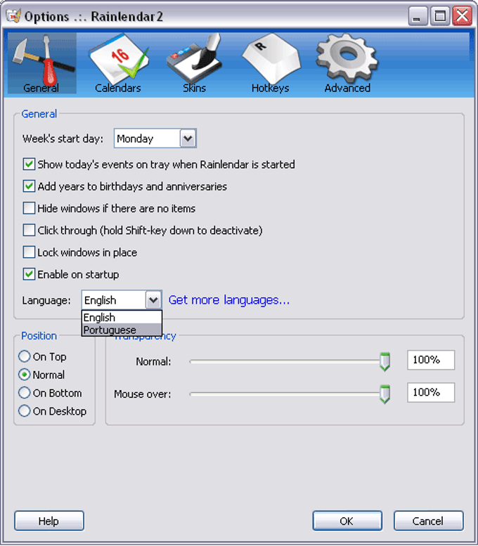 Português de Portugal para Rainlendar