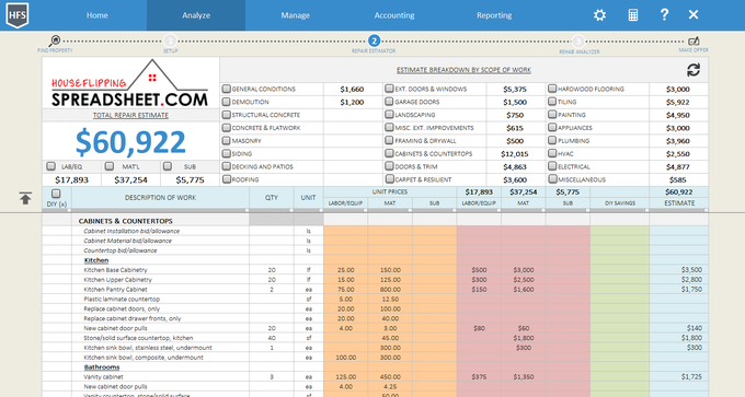 house flipping spreadsheet free download