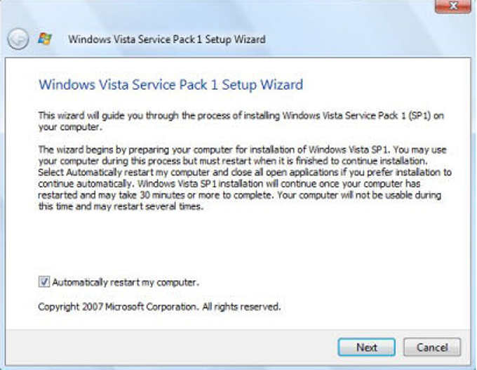 Windows Vista Service Pack 1 (SP1) Windows Vista Service Pack 1 (SP1)
