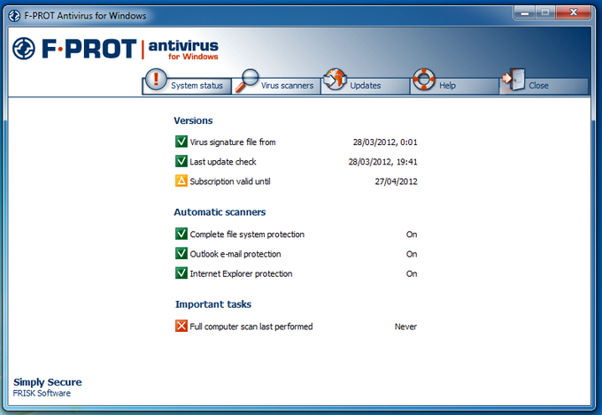 f prot antivirus for windows screenshot