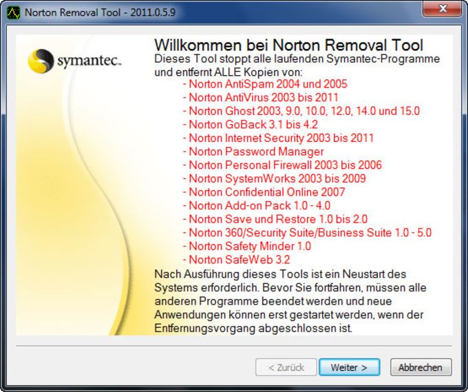 uninstall norton norton removal tool