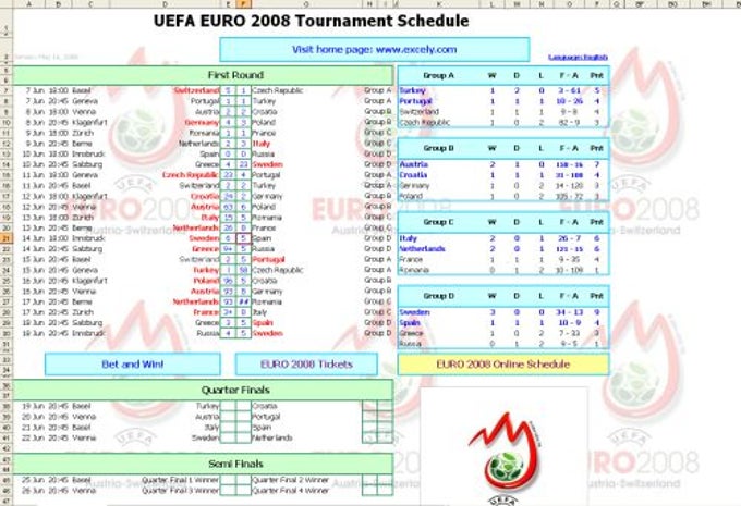 AceFixtures for EURO 2008 Online Schedule AceFixtures for EURO 2008 Online Schedule