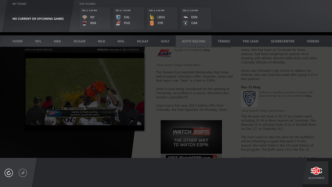 The ESPN App for Windows 10 The ESPN App for Windows 10