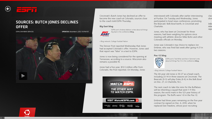 The ESPN App for Windows 10 The ESPN App for Windows 10