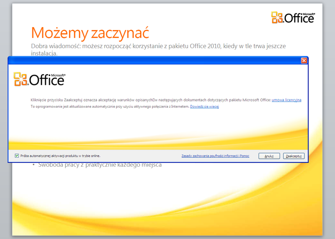 Akceptacja umowy licencyjnej Akceptacja umowy licencyjnej