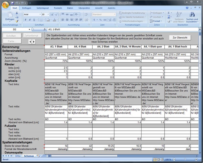 Jahreskalender für Excel Jahreskalender für Excel