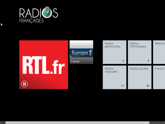 Interface principale de Radios Francaises Interface principale de Radios Francaises