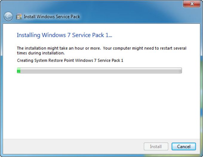 service pack 1 will not install windows 7