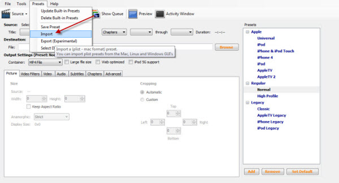 Handbrake preset for PlayStation Vita