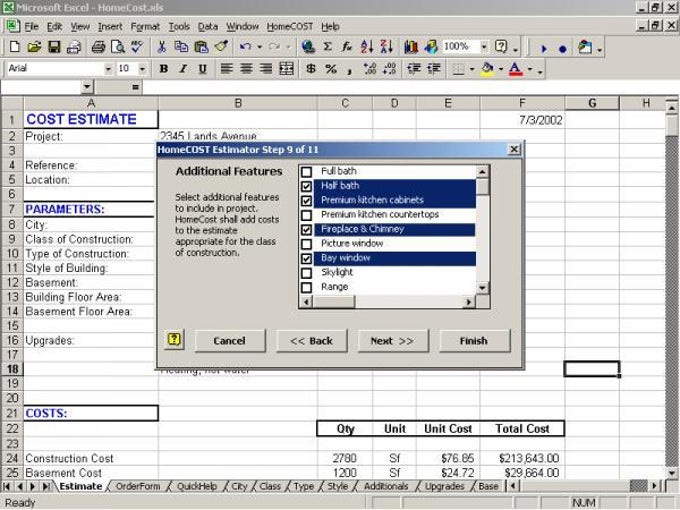 homecost estimator for excel screenshot