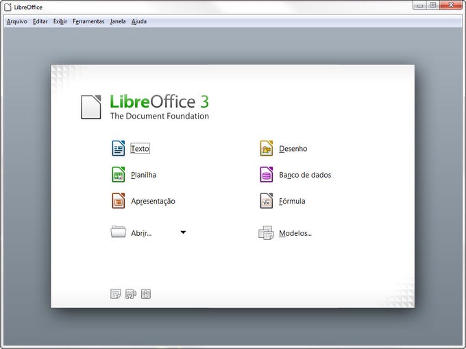 Tela inicial do LibreOffice Tela inicial do LibreOffice