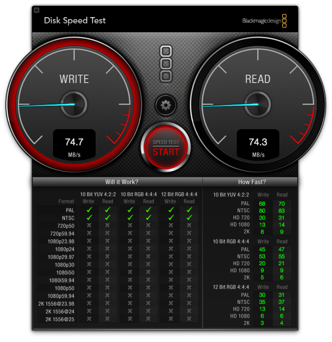 blackmagic disk speed test does not stop