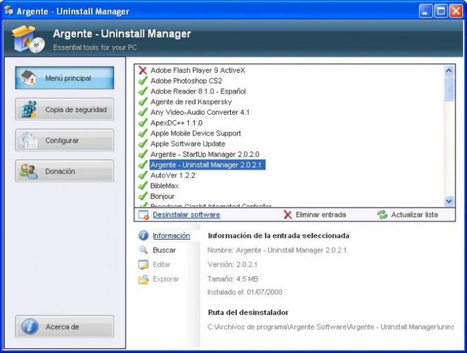 Argente - Uninstall Manager Argente - Uninstall Manager