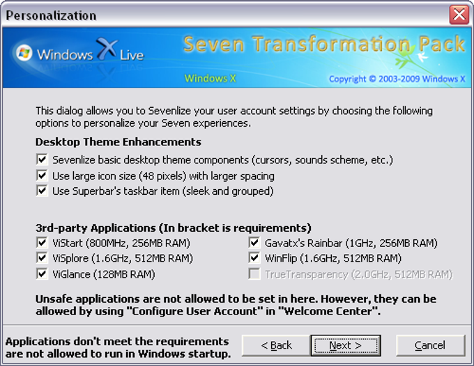 how to uninstall windows 7 transformation pack