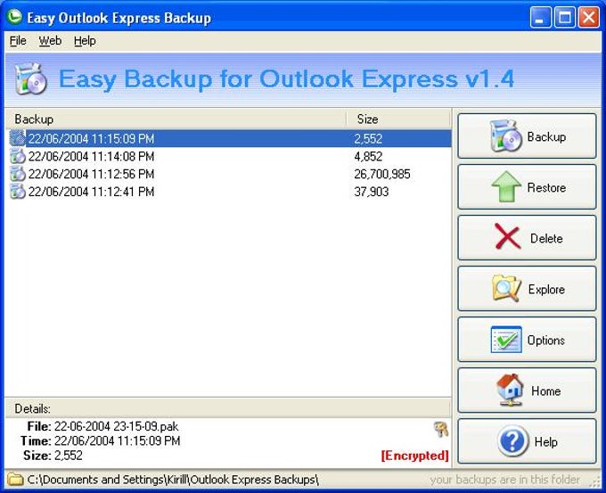 Easy Backup for Outlook Express Easy Backup for Outlook Express