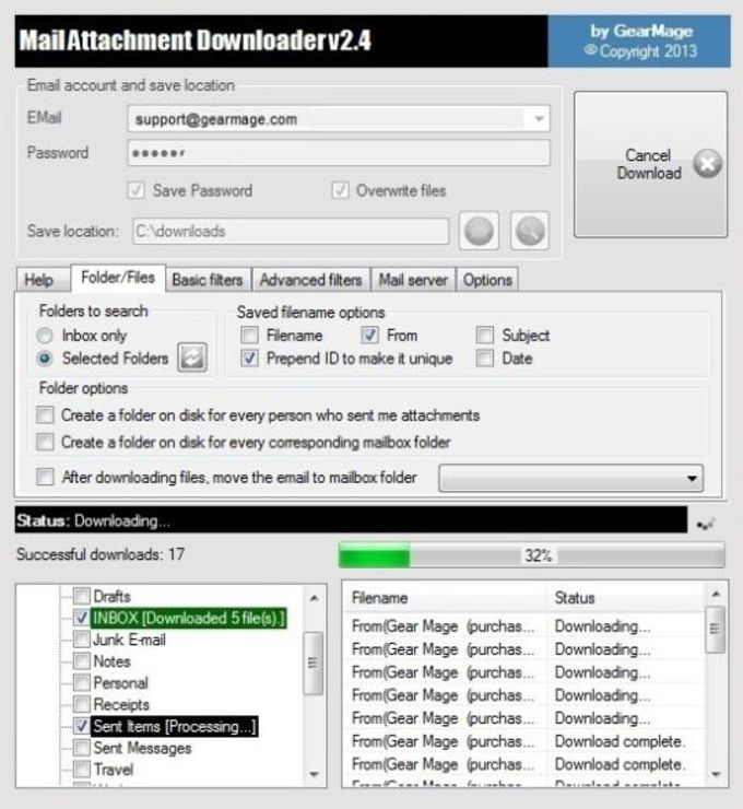 review mail attachment downloader