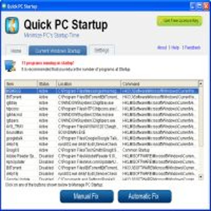 Quick startup download