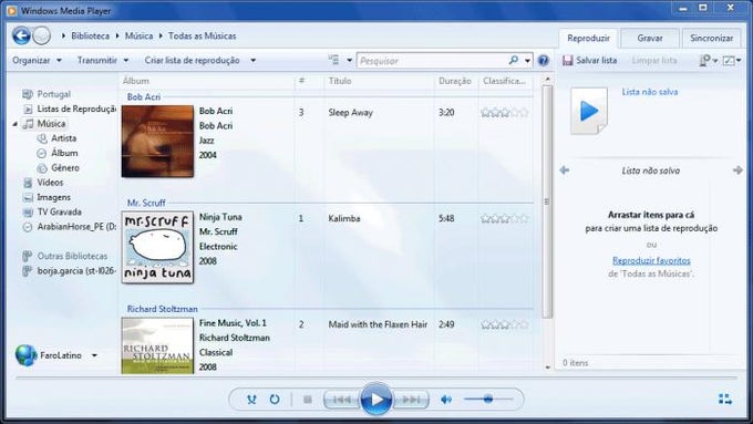 Tela do Windows Media Player 12 Tela do Windows Media Player 12