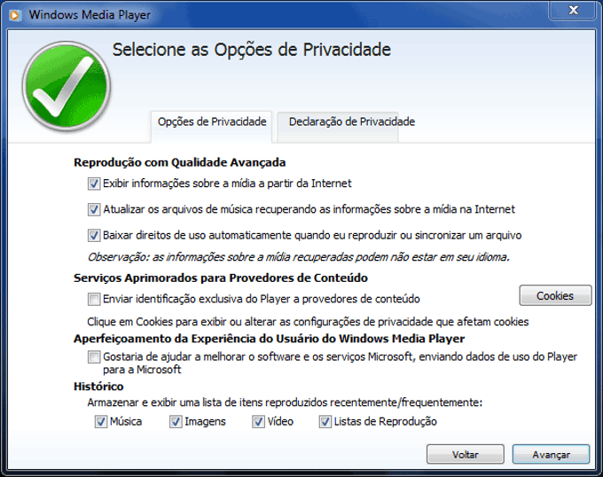 Opções de Privacidade Opções de Privacidade