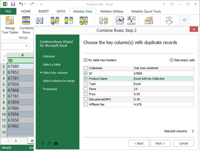 merge duplicate rows in excel 2007