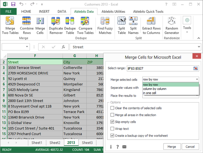 merge cells wizard for excel screenshot