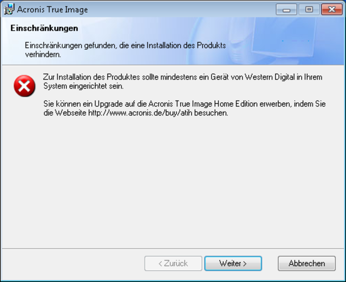 acronis true image wd edition will not clone