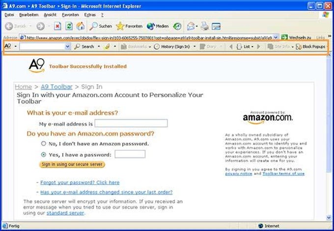 A9 Amazon Toolbar für Internet Explorer A9 Amazon Toolbar für Internet Explorer