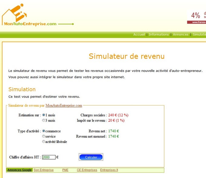 Simulateur de revenu Autoentrepreneur Simulateur de revenu Autoentrepreneur
