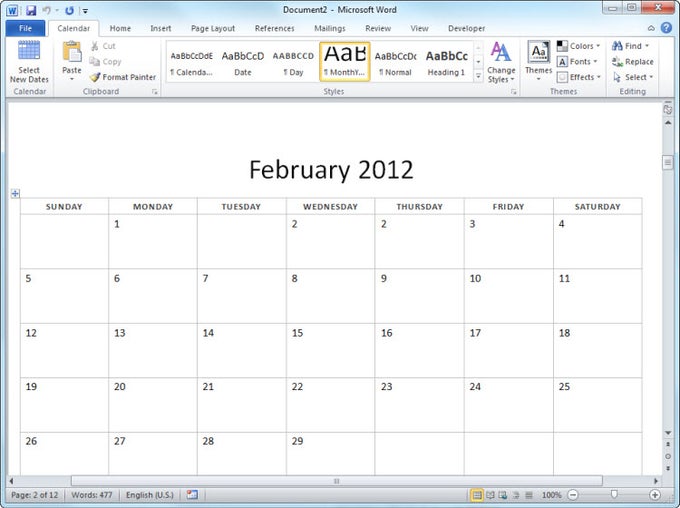 2012 12 month basic calendar download