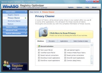 Раздел Privacy Cleaner с выбором следов активности