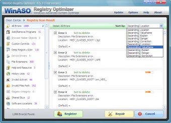 Список найденных ошибок в Registry Scan Result