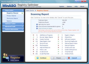 Окно Scanning Report после проверки реестра