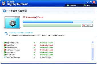 Окно Scan Results в Registry Mechanic с категориями найденных проблем