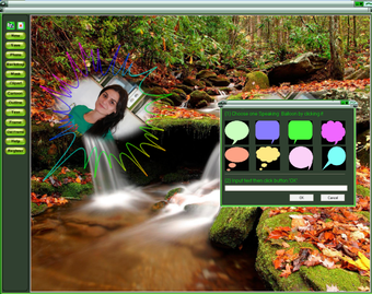 Интерфейс Magic Photo Editor с фоновым изображением, фотографией и окном выбора речевого облака