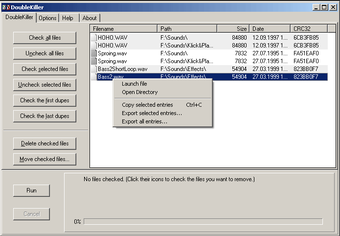 Контекстное меню DoubleKiller с командами Launch file, Open Directory и Export all entries