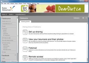 Экран Sharing photos in Fotobounce: Set up sharing, Bouncers, Fotomail и Remote access