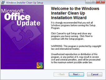 Мастер установки Windows Installer CleanUp Utility перед созданием ярлыка и файлов программы