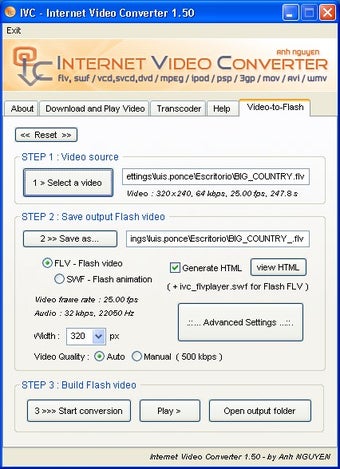 Вкладка Video-to-Flash в Internet Video Converter