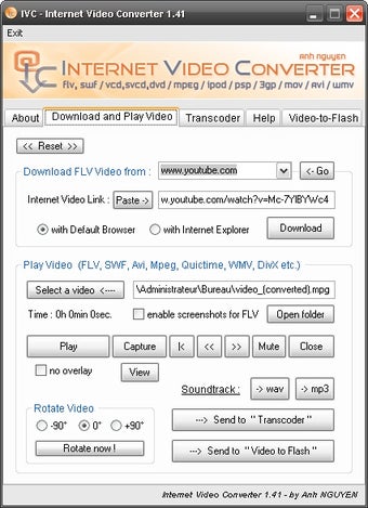 Интерфейс Internet Video Converter с вкладкой Download and Play Video