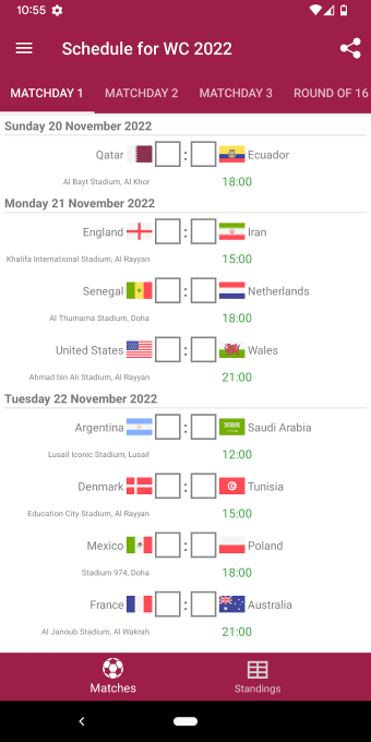 Schedule for World Cup 2022