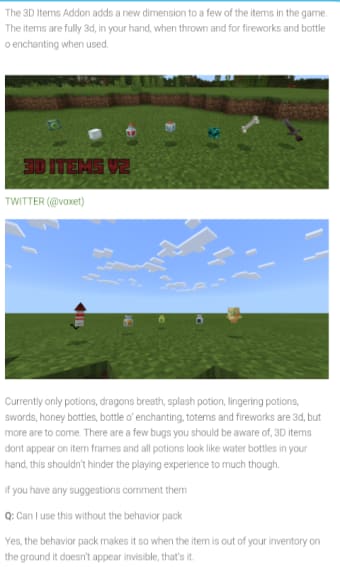3D Items Addon for Minecraft PE