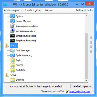 Win+X Menu Editor für Windows 10
