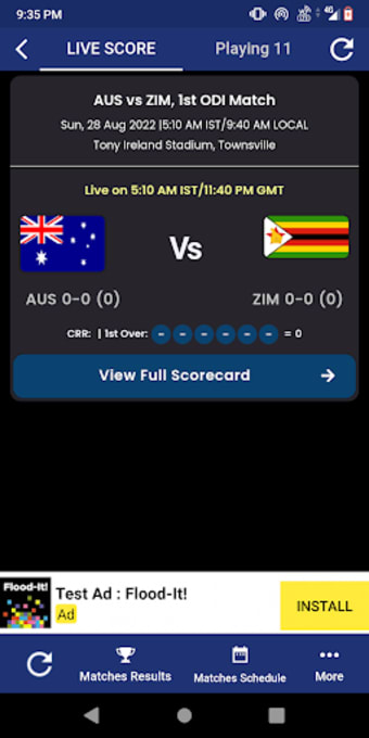AUS vs ZIM - Live Scorecard