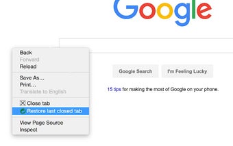 Restore Last Closed Tab in Context Menu