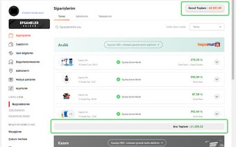 Hepsiburada.com Tüm Siparişler Toplamı